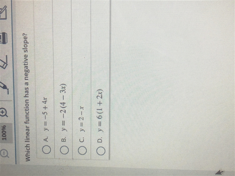 Which linear function has a negative slope-example-1