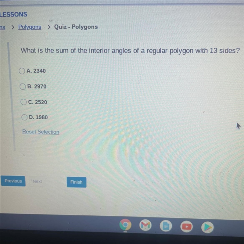 What is the sum of the interior angles of a regular polygon with 13 sides? giving-example-1