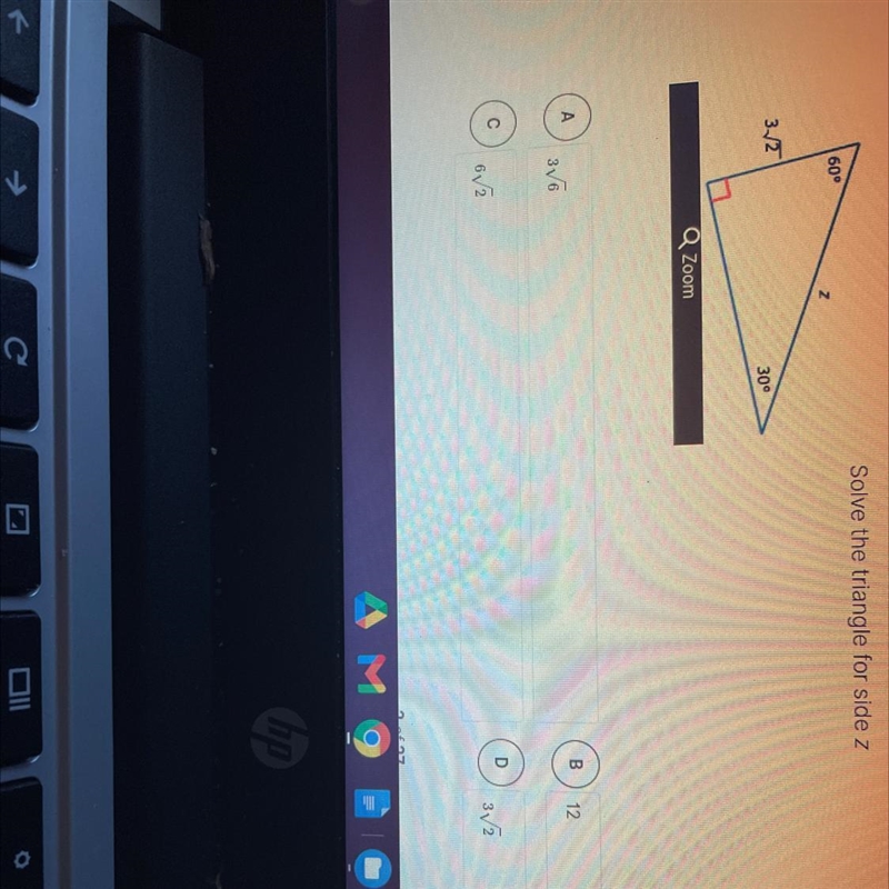 Solve the triangle for side z-example-1