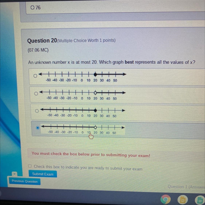 A unknown number X is almost 20 which graph best represents all the values of X-example-1