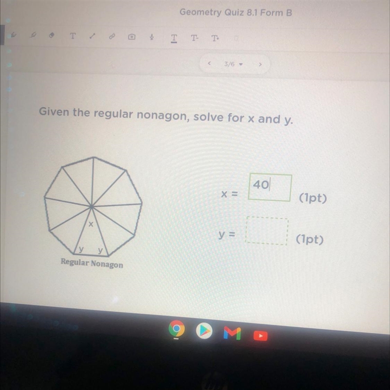 Given the regular nonagon, solve for x and y.-example-1