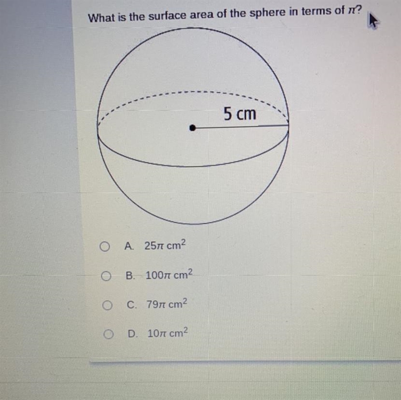 What is the surface area of the sphere in terms of pie? (Answer only with right answers-example-1