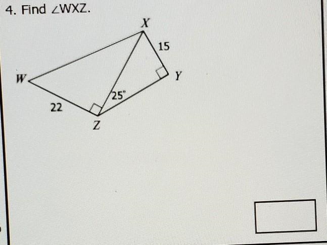 Trigonometry problem help please and thank you find angle wxz photo of problem is-example-1