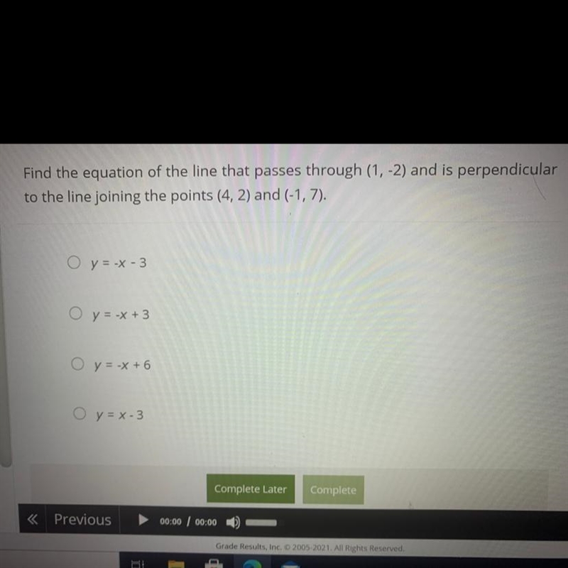 Find the equation of the line that passes through (1, -2) and is perpendicular to-example-1