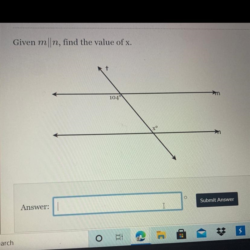 Given m||n, find the value of x. + 104 Answer:-example-1