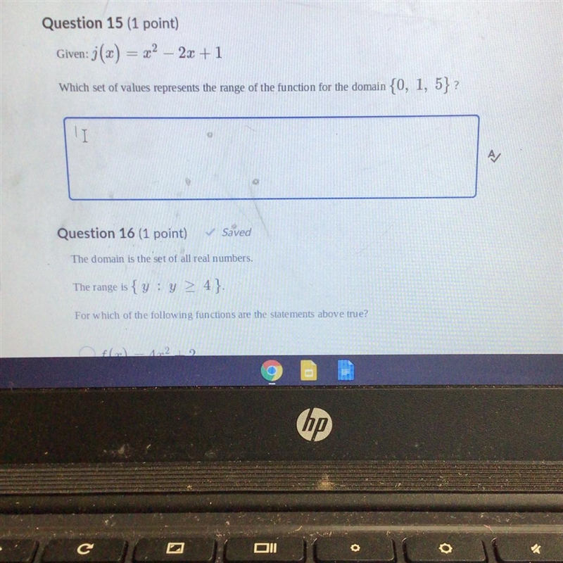 Given: j(x) = x2 - 2x + 1 Which set of values represents the range of the function-example-1