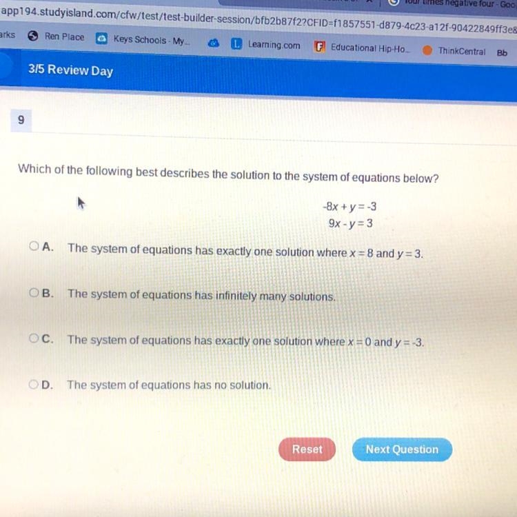 Which of the following best describes the solution of the system of equations below-example-1