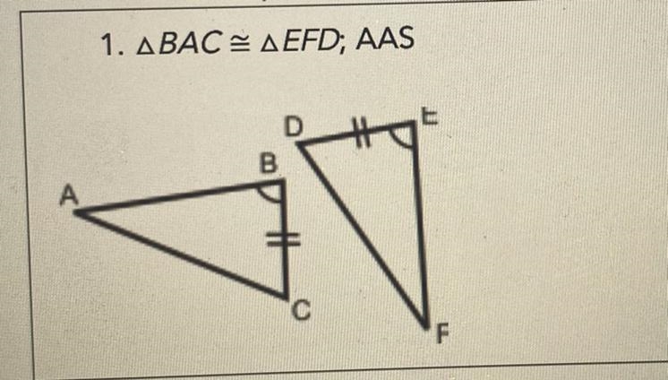 Write a congruence statement for the angles and/or sides that are given. State what-example-1