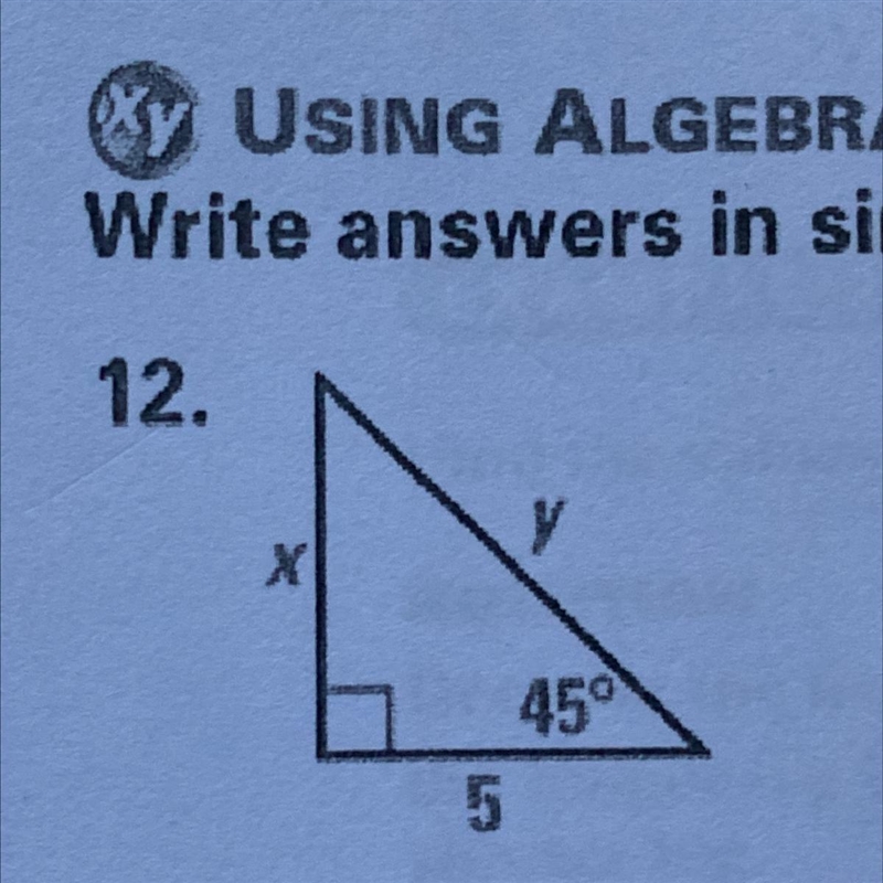 Find the value of each variable. Write answers in simplest radical form.-example-1