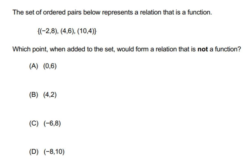 Wich point, when added to the set would form a relation that is not a function. Please-example-1