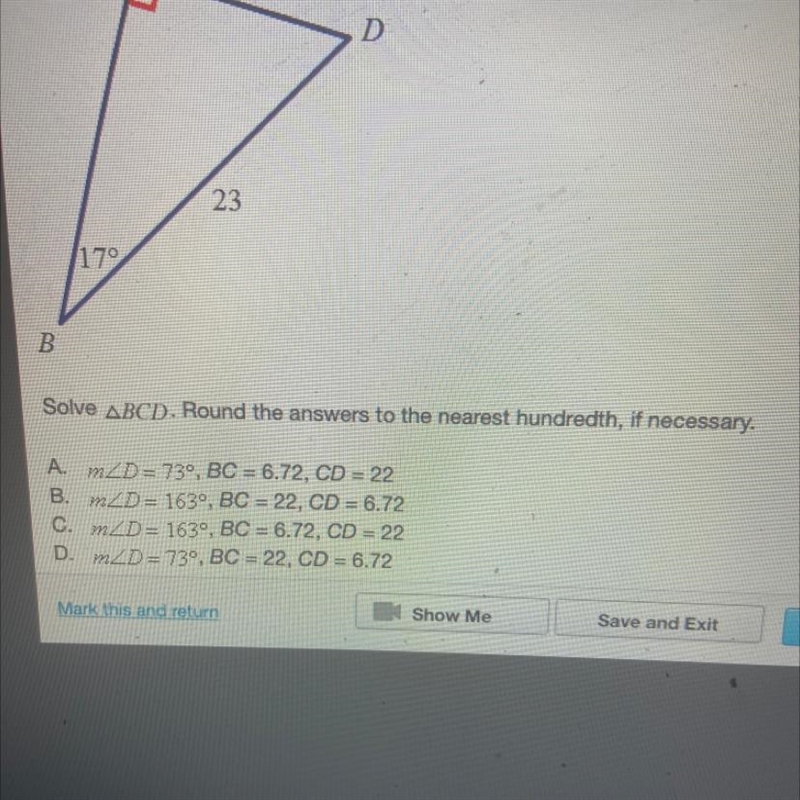 Solve BCD. Round the answers to the nearest hundredth, if necessary.-example-1