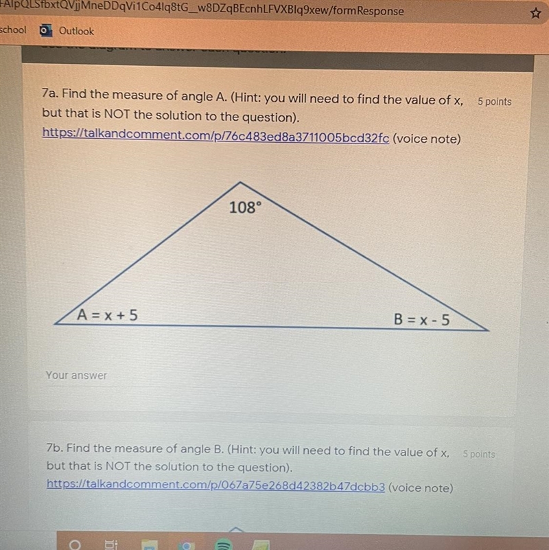 Find the measure of angle A. (Hint: You will need to find the value of x, but that-example-1