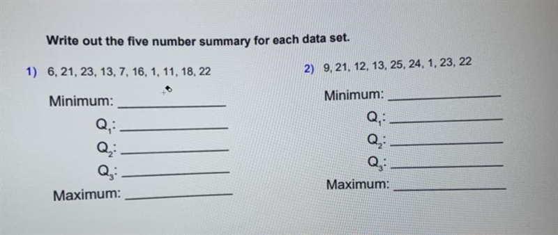 Write out the five number summary for each data set.-example-1