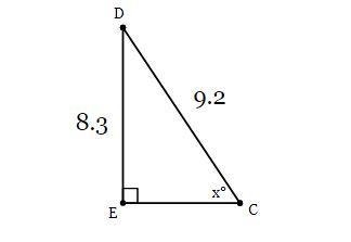 In ΔCDE, the measure of ∠E=90°, CD = 9.2 feet, and DE = 8.3 feet. Find the measure-example-1