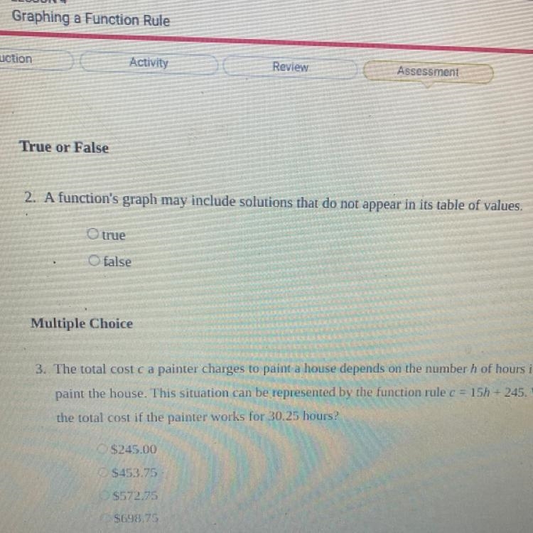 True or False (1 point) 2. A function's graph may include solutions that do not appear-example-1