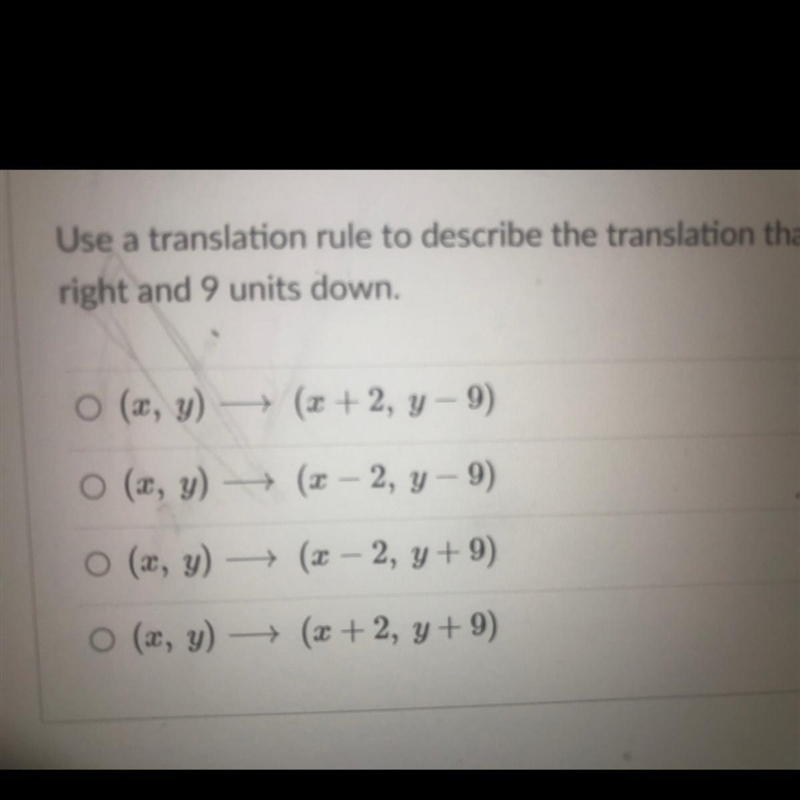 Translation that is two units to the right and 90 units down￼-example-1