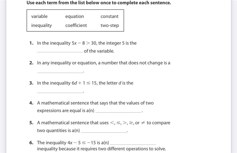 Use each term from the list below once to complete each sentence-example-1