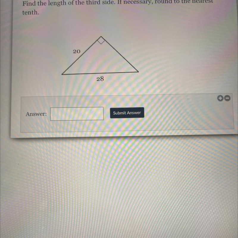 Find the length of the third side. If necessary, round to the nearest tenth. 20 28-example-1