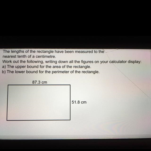 Help me please a) The upper bound for the area of the rectangle. b) The lower bound-example-1