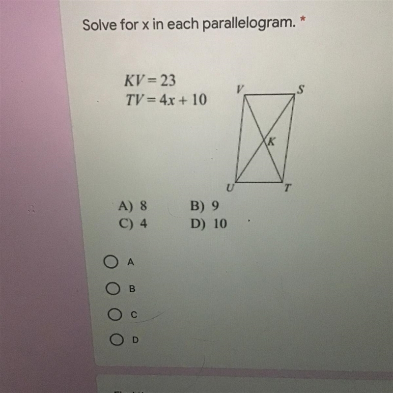 Solve for x in the parallelogram.* No links-example-1