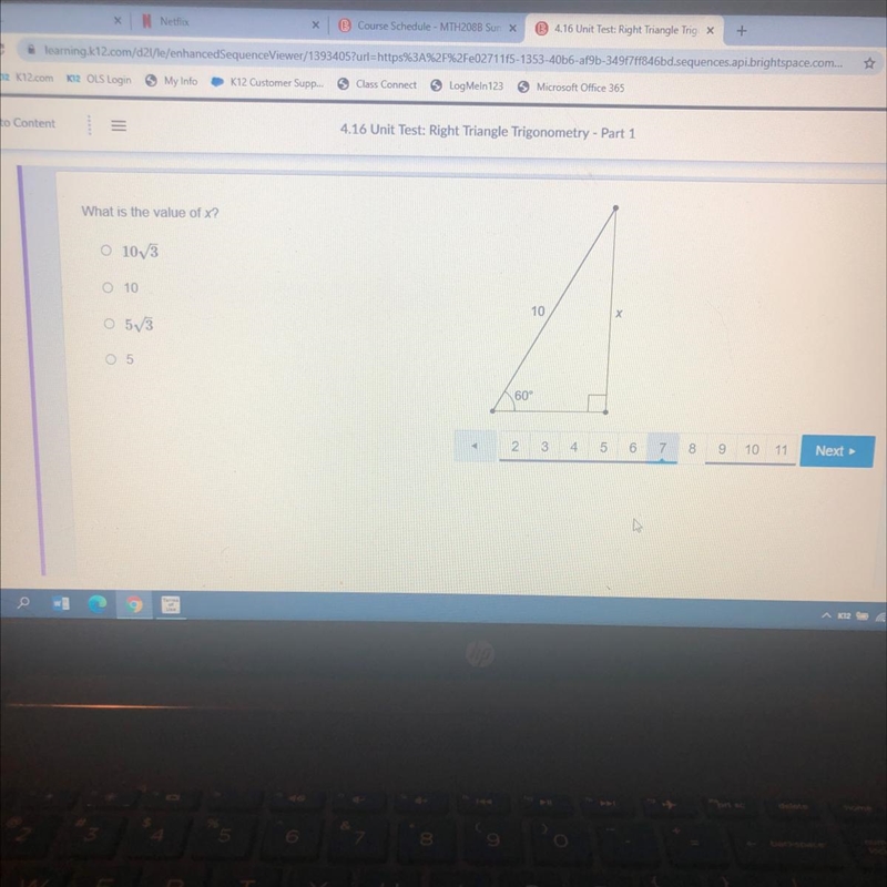 What is the value of x? O 103 10 10 X O 513 o 5 60° 2 3 4 5 6 7 8 9 10 11-example-1