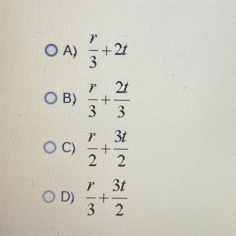 Which algebraic expression represents "one-third of the number r, plus two-thirds-example-1