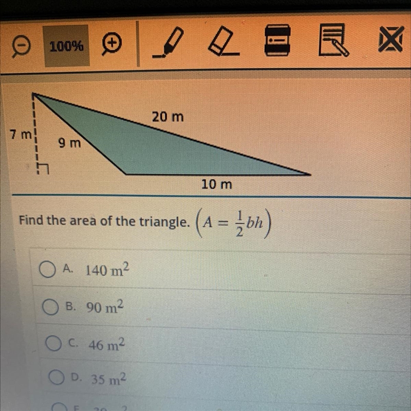 20 m 7 m 9 m 10 m Find the area of the triangle.-example-1