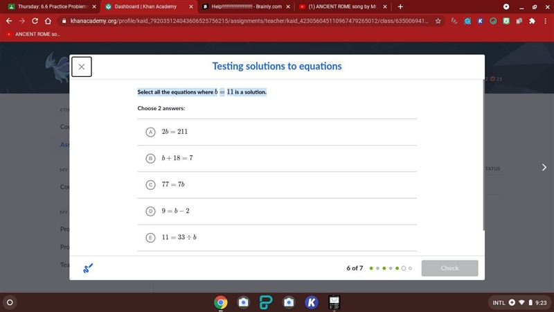 Select all the equations where b=11 is a solution.-example-1