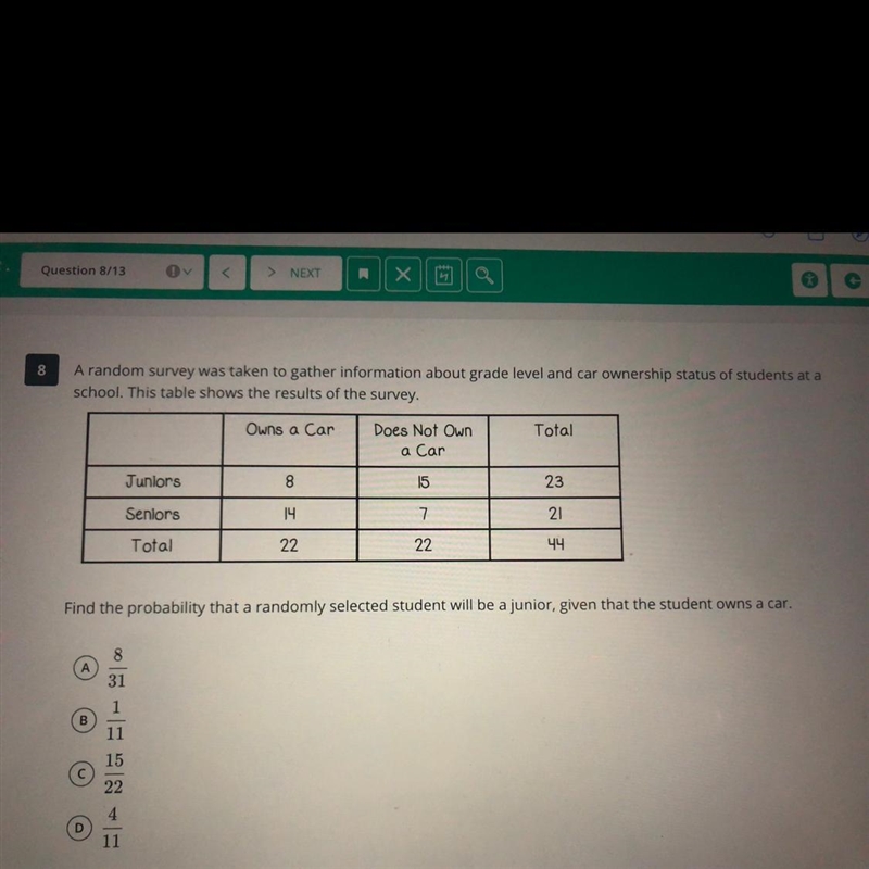 Done the probability that a randomly selected student will be a junior, given that-example-1