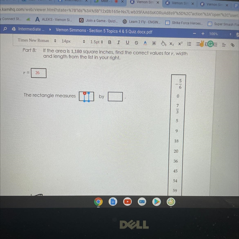 PLEASE HELP FAST If the area is 1,180 square inches, find the correct values for r-example-1