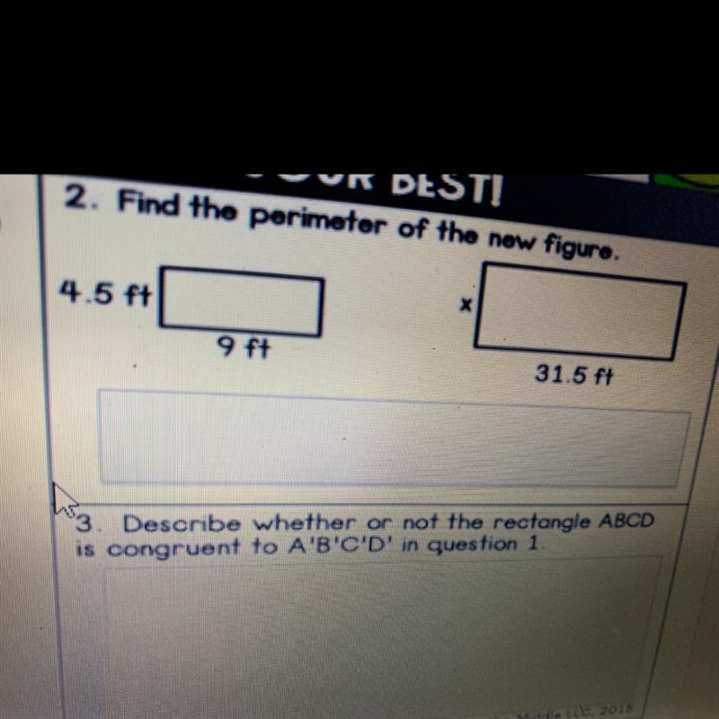 2. Find the perimeter of the new figure. 4.5 ft 31.5 ft-example-1