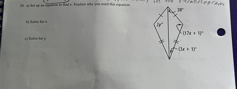 Set up an equation to find x, Explain why you used this equation-example-1