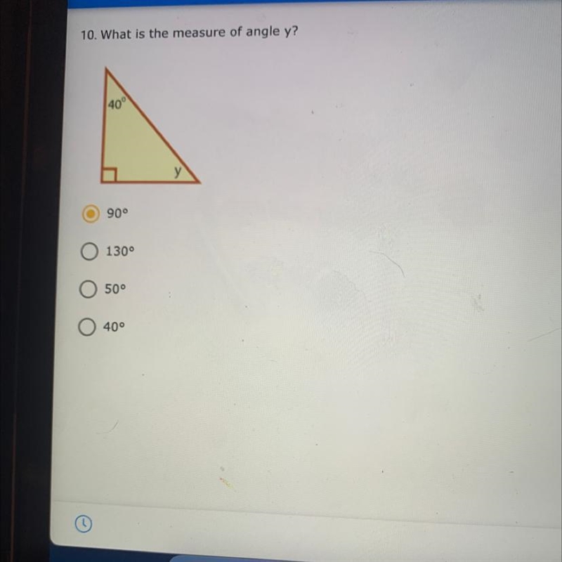 10. What is the measure of angle y?-example-1