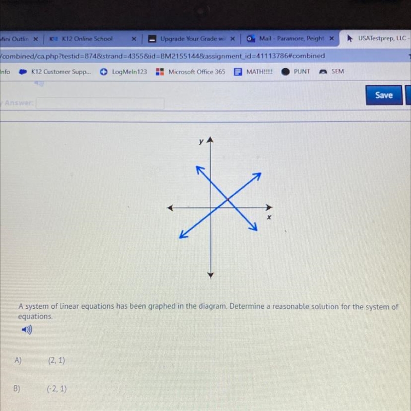 A system of linear equations has been graphed in the diagram. Determine a reasonable-example-1