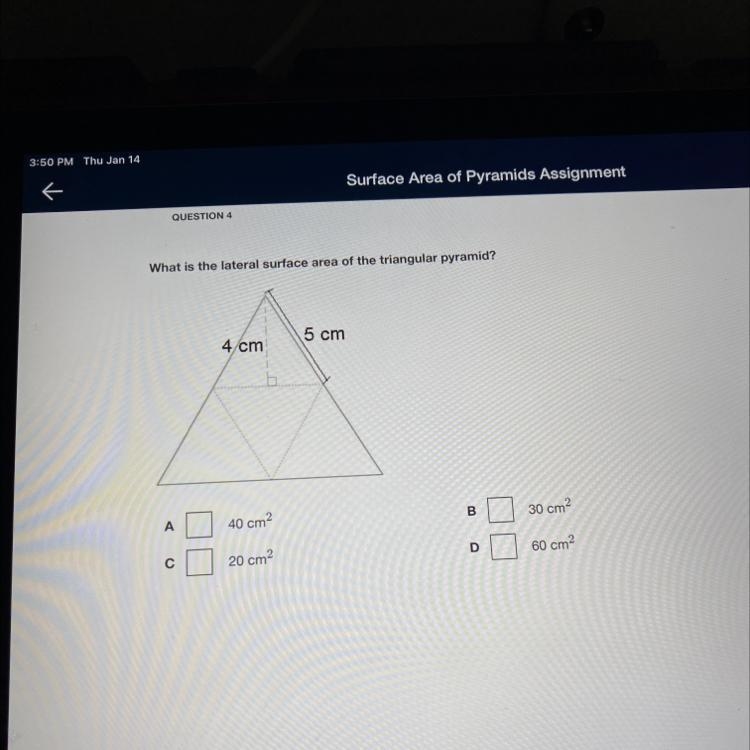 What is the lateral surface area of the triangular pyramid?-example-1