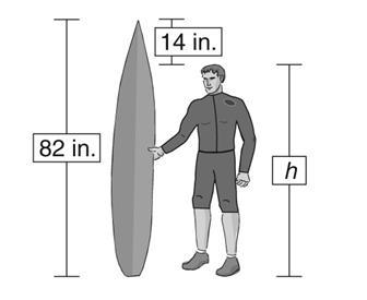 I really need to get this done quick. The surfboard is 14 inches taller than the person-example-1