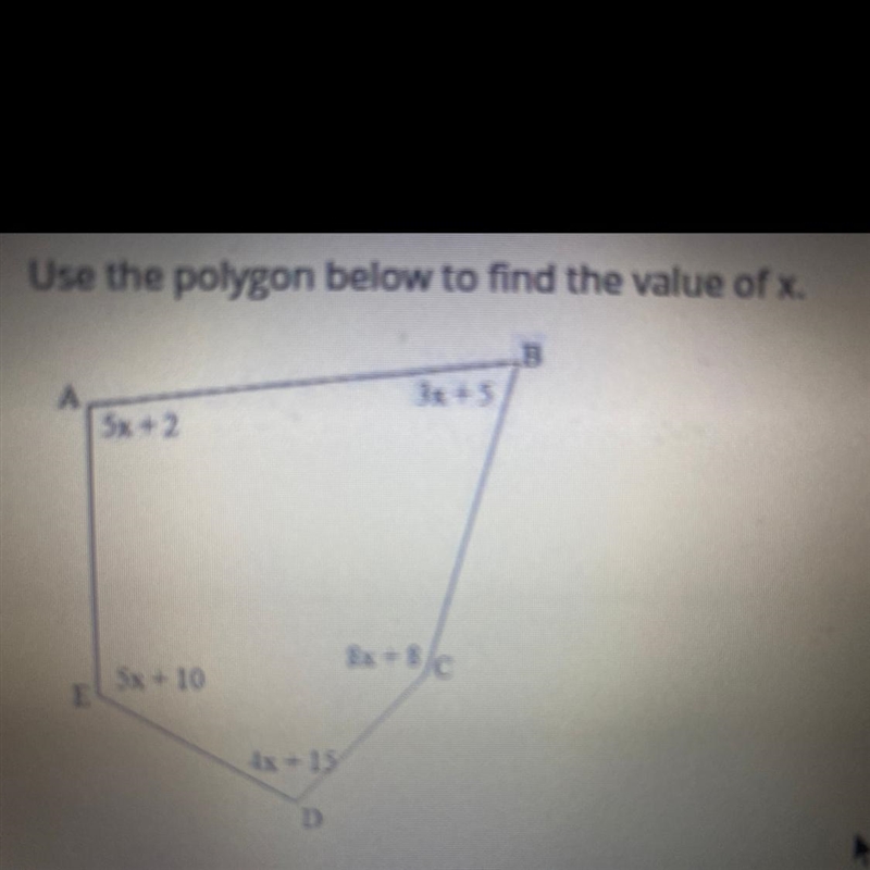 Use the polygon below to find the value of x.-example-1