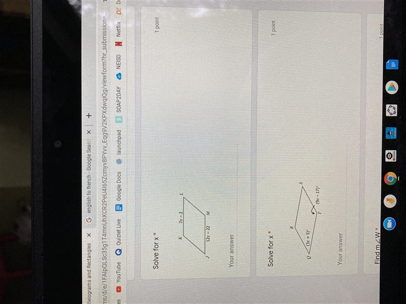 Solve for x for the first and second question.-example-1