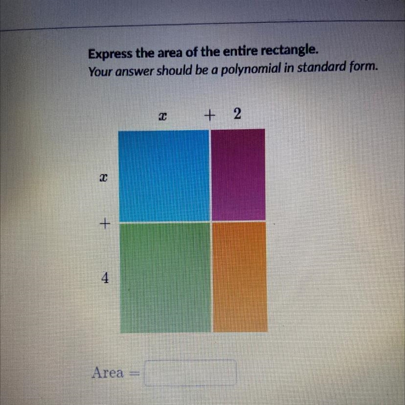 Express the area of the entire rectangle.-example-1