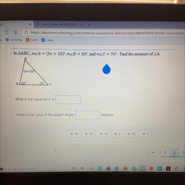 What’s the value of x and what’s the angle?-example-1