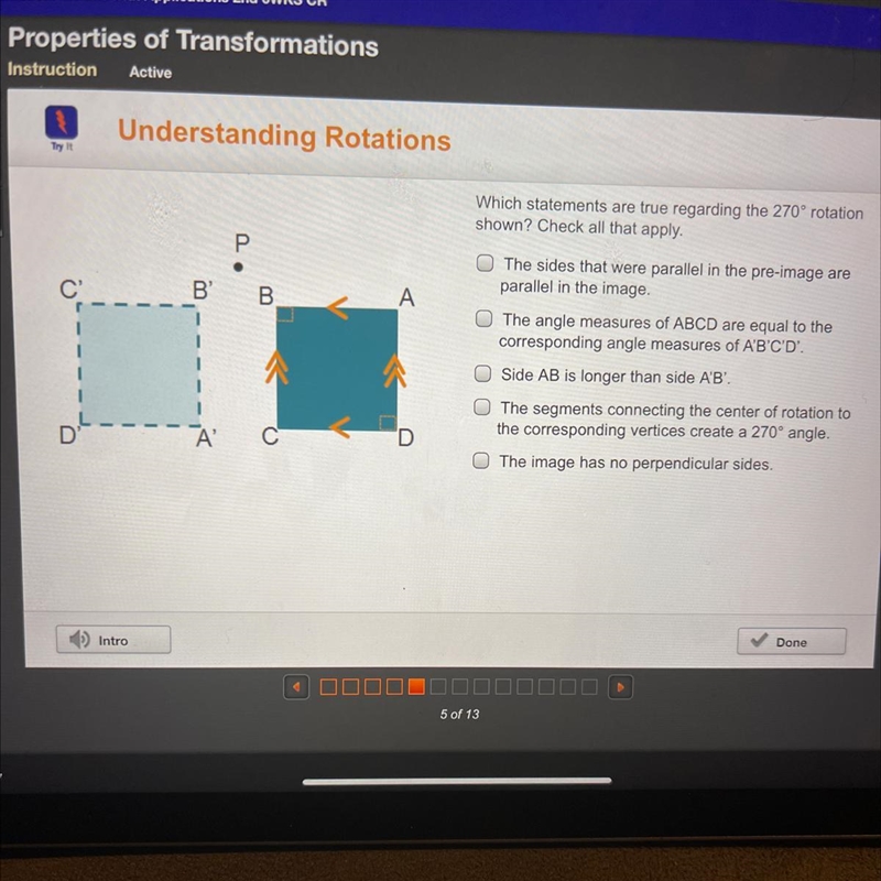 Which statements are true regarding the 270° rotation shown? Check all that apply-example-1