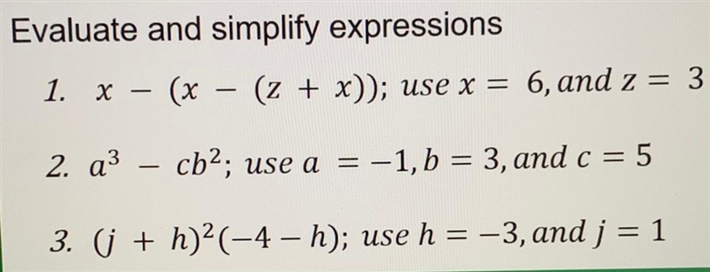 Evaluate and simplify expressions Pls put the solution as well-example-1