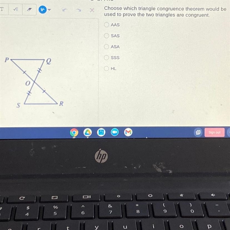 G-SRT.5 T Choose which triangle congruence theorem would be used to prove the two-example-1