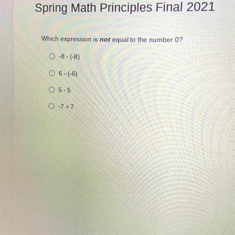 Which expression is not equal to the number 0?-example-1