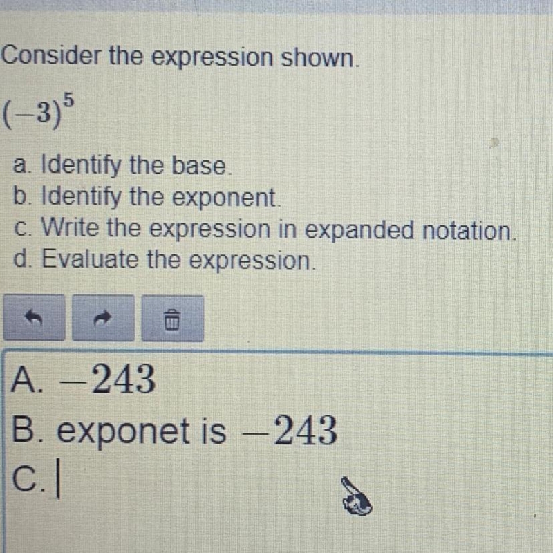 Write the expression in expanded notation for (-3 power of 5)-example-1