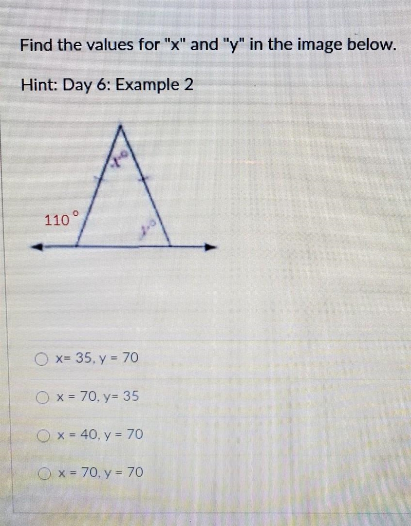 Find the values for "x" and "y" in the image below ​-example-1