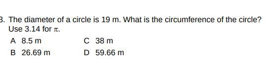 The diameter of a circle is 19 m. What is the circumference of the circle? Use 3.14 for-example-1