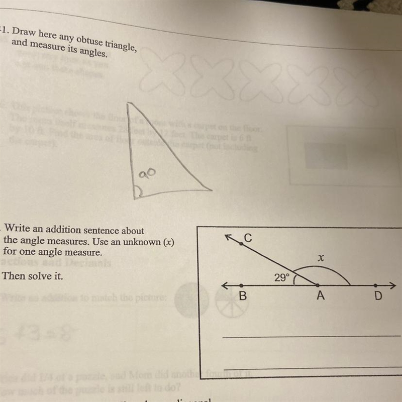 42. Write an addition sentence about the angle measures. Use an unknown (x) for one-example-1