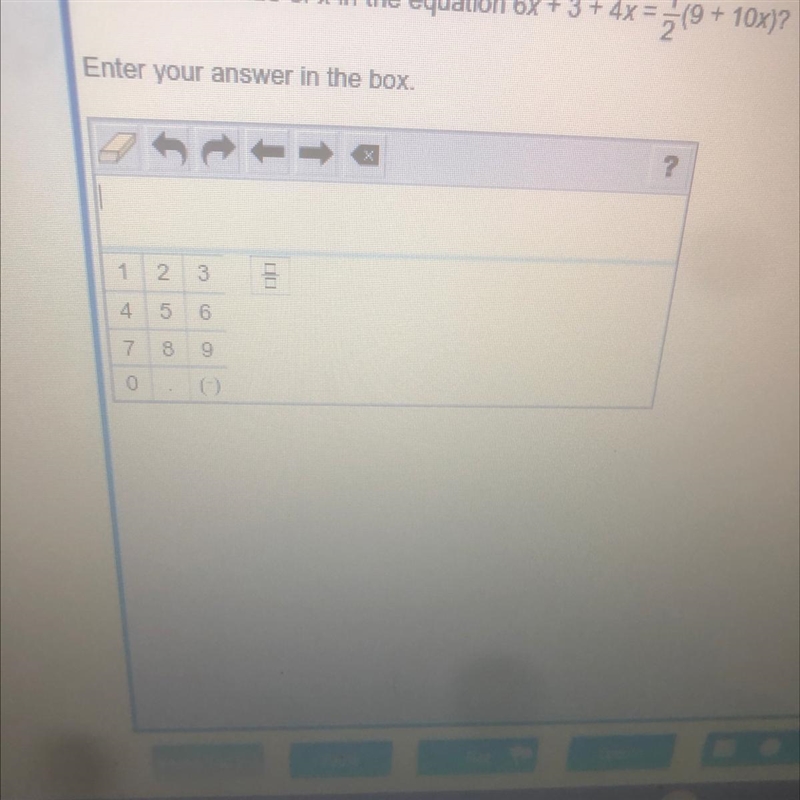 What is the value of x in the equation 6x + 3 + 4x = (9 + 10x)? Enter your answer-example-1