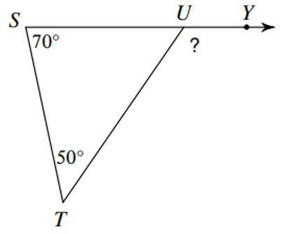 In the figure shown, what is the measure of the indicated angle?-example-1